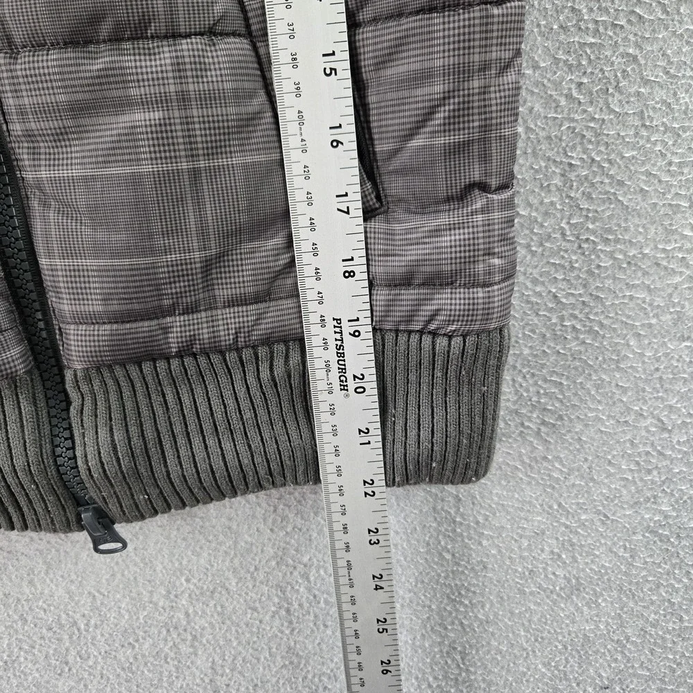 FOX Women Vest SMALL Gray Plaid Head Puffer Fur‎ Trim Embroidered Logo - Picture 6 of 10